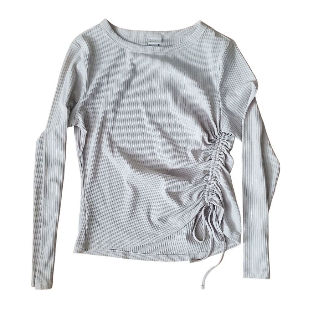 Athletic Ribbed Long Sleeve Top‎ With Asymetrical Tie And Ruching Stretchy SZ:M